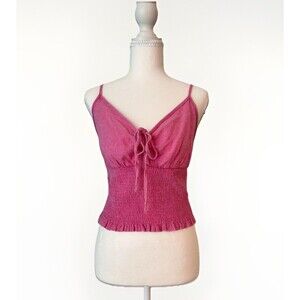 Y2K Barbiecore Pink Smocked Tie Front Cami Tank Top Medium